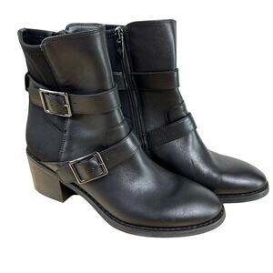 Donald Pliner Darby Double Buckle Side Zip Black Boot Size 8 New Without Box